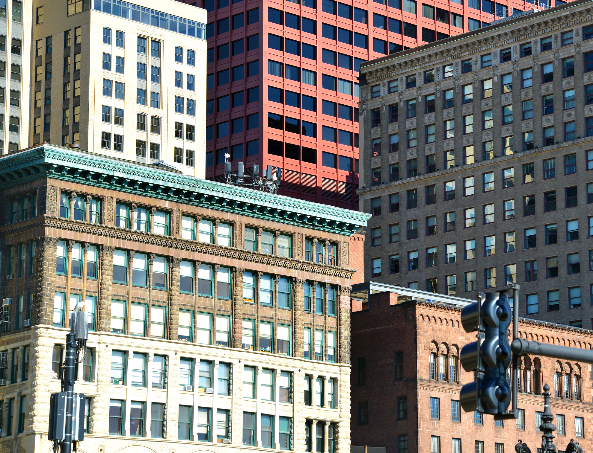 Closely packed high rise buildings in city
